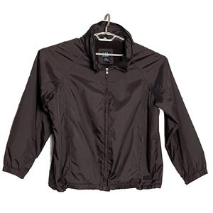 CB Casual Men's Windbreaker Jacket Large Brown Full Zip Hidden Hood Fleece Lined